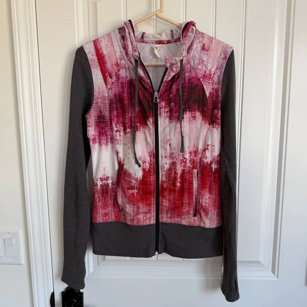 Alo Yoga Full Zip Hoodie Jacket Airbrush Desert Sunset Pink Gray Women's small‎